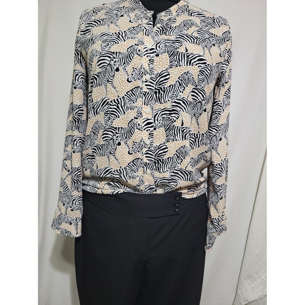 J.Crew Blouse Womens S Tan Black Excellent Zebra Leopard Mixed Print AS361